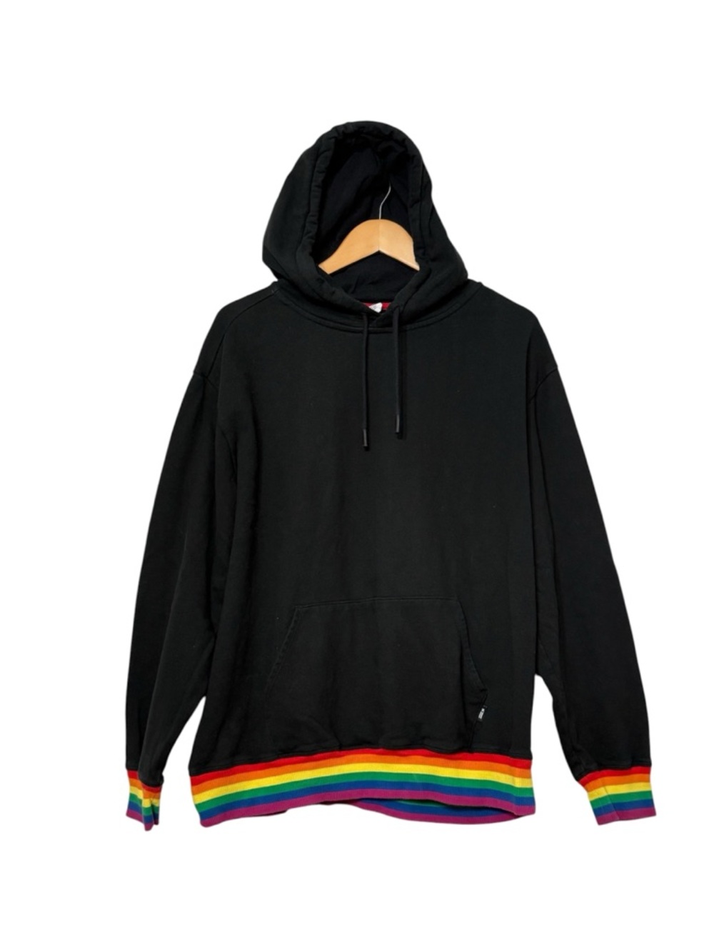 TomboyX Hoodie Black w/ Rainbow Trim 100% Cotton Sweatshirt XL